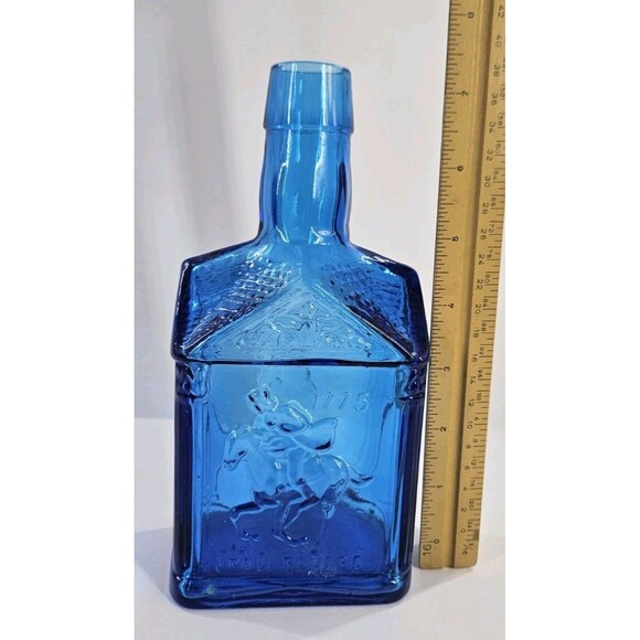 Wheaton Cobalt Blue Glass Bottle Decanter Embossed Paul Revere 1775 Vintage 60s - Picture 8 of 10